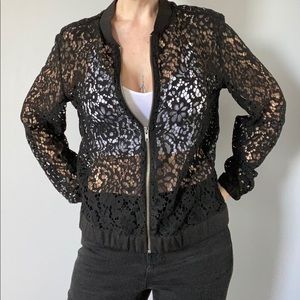 Black Lace Bomber Jacket | Joe Fresh | Size M